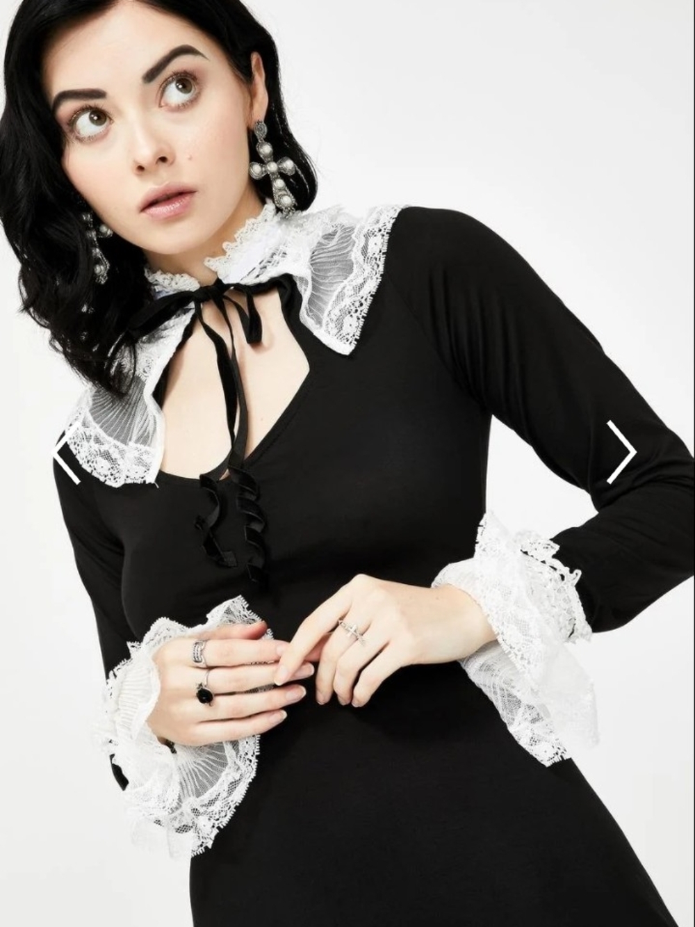 Killstar Black Dress with White Lace Collar and Cuffs Size XS